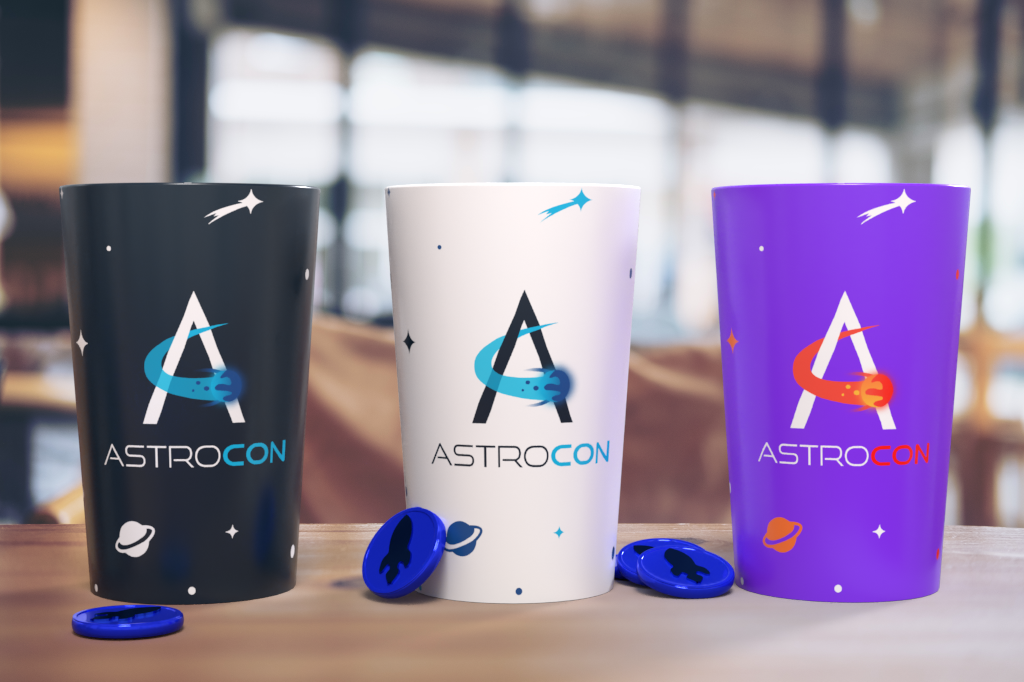Gobelets et astrocoins en rendu 3D